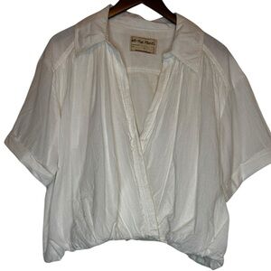 FREE PEOPLE Benny We The Free Cream Short-Sleeve Wrap Shirt Top 🤘🏼